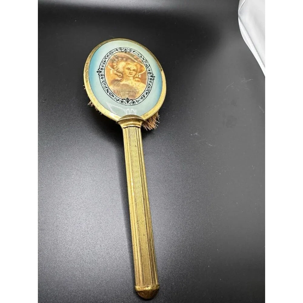 Vtg Antique French Lady Marie Antoinette‎ Boudoir Long Handle Brush 1920s Coarse